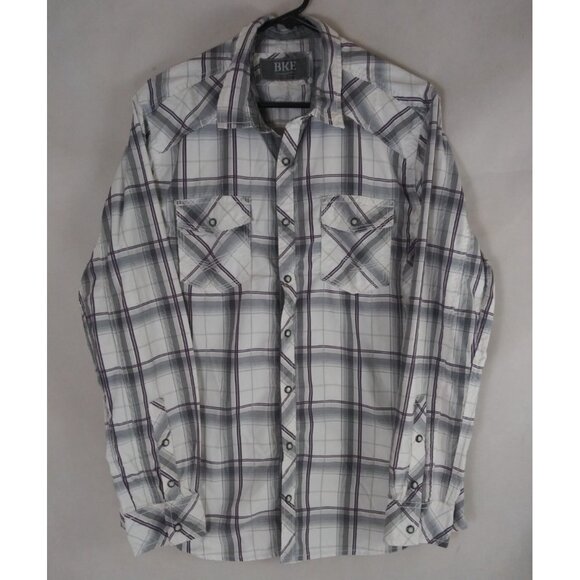 Buckle BKE Standard Fit Gray Plaid With Smokey Pearl Snaps Men's Shirt Large - Picture 1 of 7